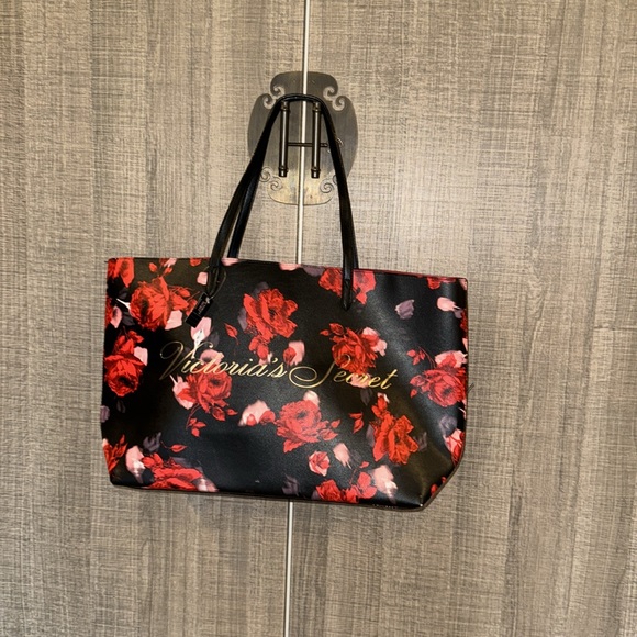 Victoria's Secret Black and Red Floral Tote - Picture 5 of 12